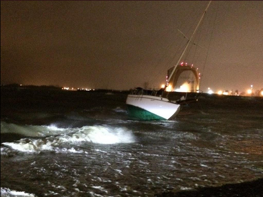 The Cordelia was pulled from its moorings and had washed ashore on Wednesday night. Photo by Lauren Dezenski.